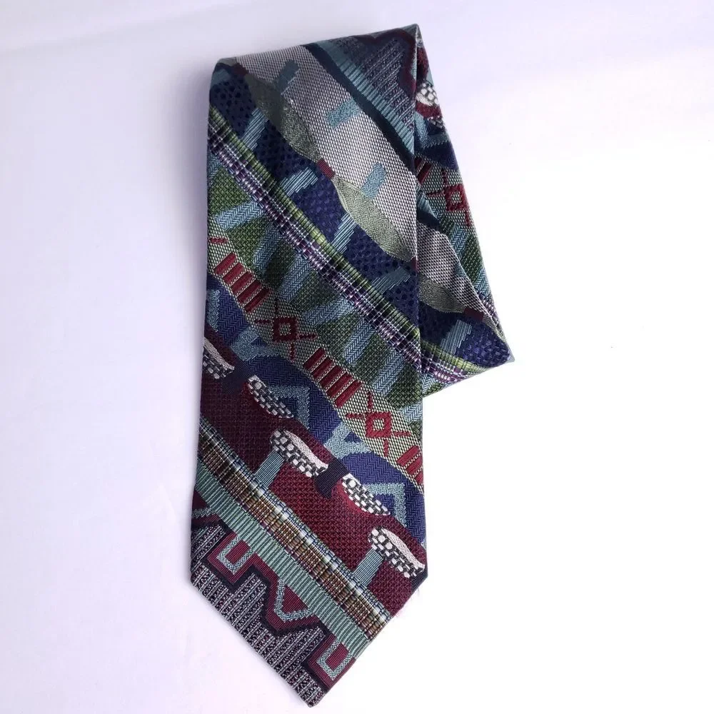 Dion Collection‎ Silk Tie Abstract Geometric Multicolor Pattern 100% Silk